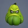 Green Vegetable Pumpkin Shaped With Angry Face Expression And Bumpy Surface
